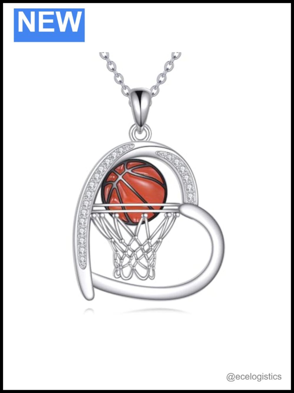 925 Sterling Silver Heart Basketball Pendant Necklace